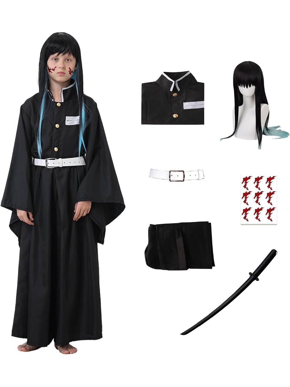 Muichiro Tokito Demon Slayer Cosplay Costume Set Wig Sword – Size M